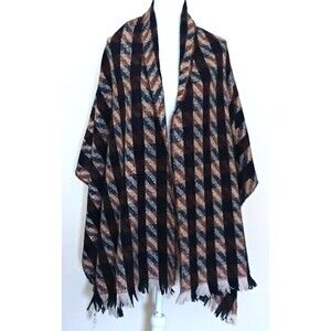 NWT Pretty Persuasions Plaid Shawl Scarf Brown/Blk/Tan Soft Acrylic Fringe 26X80